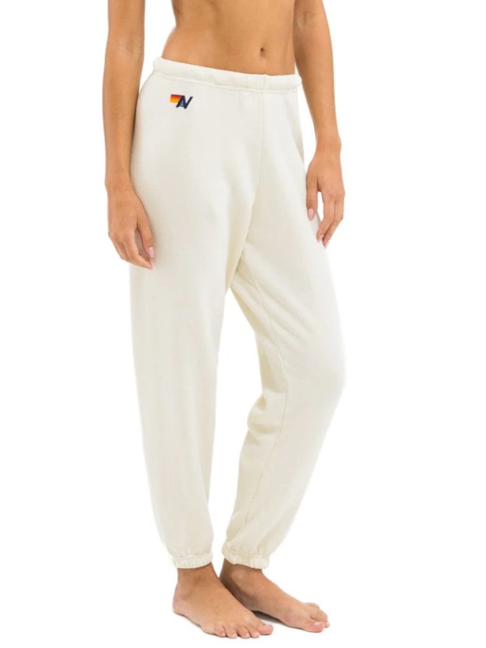 Aviator Nation 5 STRIPE SWEATPANTS - VINTAGE WHITE Cream WHITE GREY Size Medium